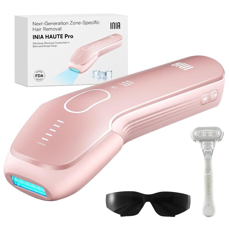 INIA Laser Hair Removal with Ice-Cooling Care for Women and Men, HAUTE Pro Painless at-Home IPL Hair Remover for Coarse Hair in Bikini All Body Areas, Latest Generation for Effective Results (Pink) - Image 1